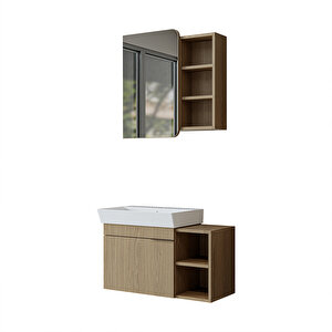 Likya Tek Kapaklı Lavabolu 82 Cm Banyo Alt Dolabı + Üst Dolabı, Lavabolu Mdflam Banyo Dolabı Takımı Klimt