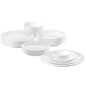 24 Parça Oftast Yemek Takımı Meridyendukkan Beyaz Renk Modern Klasik Set Temperli Cam,