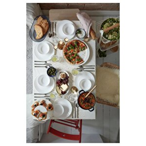 24 Parça Oftast Yemek Takımı Meridyendukkan Beyaz Renk Modern Klasik Set Temperli Cam,