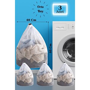 Lbag | 3 Adet Çamaşır Yıkama Filesi İpli 40x60 Cm | Çorap Perde Filesi