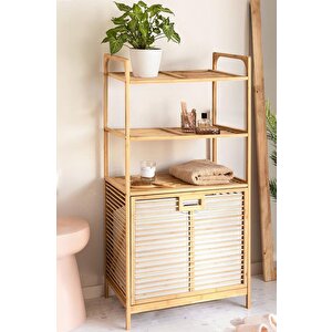Bambu Xl Kirli Sepetli 3 Raflı Çok Amaçlı Banyo Düzenleyici Çamaşır Sepeti Organizer Db-0011