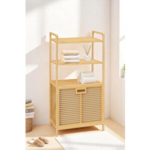 Bambu Xl Kirli Sepetli 3 Raflı Çok Amaçlı Banyo Düzenleyici Çamaşır Sepeti Organizer Db-0011