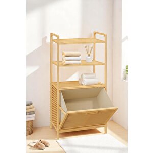 Bambu Xl Kirli Sepetli 3 Raflı Çok Amaçlı Banyo Düzenleyici Çamaşır Sepeti Organizer Db-0011