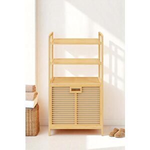 Digithome Bambu Xl Kirli Sepetli 3 Raflı Çok Amaçlı Banyo Düzenleyici Çamaşır Sepeti Organizer Db-0011