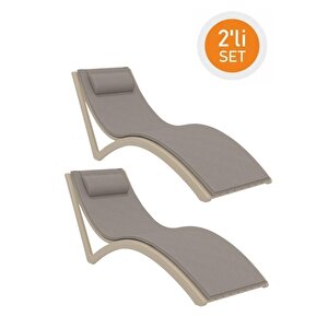 Trk-087 Siesta Minderli Yastıklı Lüks Ergonomik Slim Şezlong Kum Gri 2'li Set
