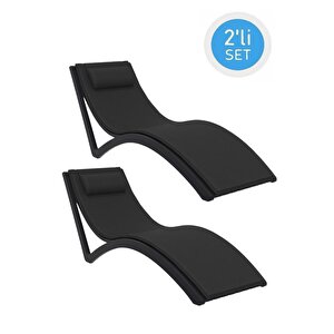 Trk-087 Siesta Minderli Yastıklı Lüks Ergonomik Slim Şezlong Siyah 2'li Set