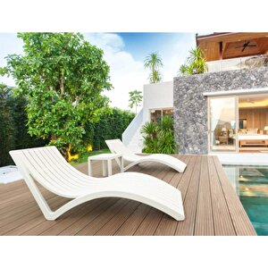 Omnipazar Trk-087 Siesta Minderli Yastıklı Lüks Ergonomik Slim Şezlong Beyaz 2'li Set