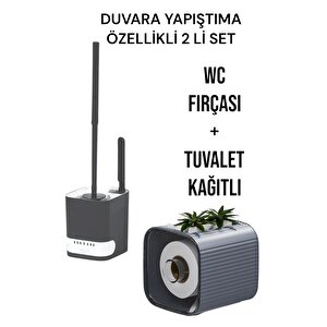 2 Li Set-kendinden Yapışkanlı Tuvalet Kağıdı Wc Kağıt Asacağı Ve Banyo Lavabo Wc Temizleme Fırçası