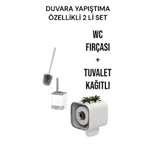 2 Li Set-kendinden Yapışkanlı Tuvalet Kağıdı Wc Kağıt Asacağı Ve Banyo Lavabo Wc Temizleme Fırçası