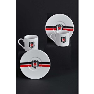 N3423 Taraftar Beşiktaş Çizgili Kahve Fincan Takımı 2li