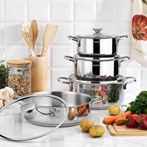 Schafer Steel Storm Çelik Tencere Seti 8 Parça-inox