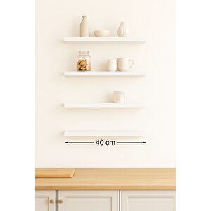 40 Cm 4lü Mat Beyaz Mdf Uçan Duvar Rafı Gizli Bağlantı Kitaplık