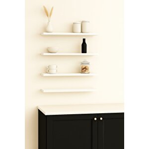 40 Cm 4lü Mat Beyaz Mdf Uçan Duvar Rafı Gizli Bağlantı Kitaplık