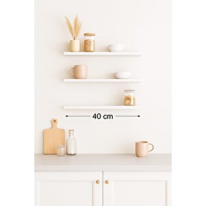 40 Cm 3lü Mat Beyaz Mdf Uçan Duvar Rafı Gizli Bağlantı Kitaplık