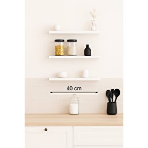 40 Cm 3lü Mat Beyaz Mdf Uçan Duvar Rafı Gizli Bağlantı Kitaplık