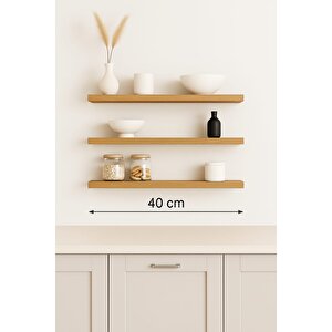 40 Cm 3lü Safir Meşe Mdf Uçan Duvar Rafı Gizli Bağlantı Kitaplık