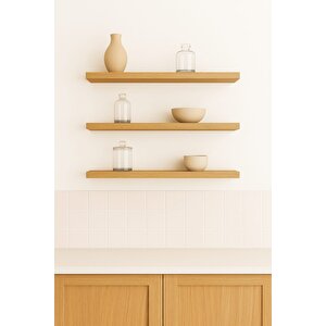 40 Cm 3lü Safir Meşe Mdf Uçan Duvar Rafı Gizli Bağlantı Kitaplık
