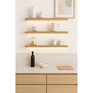 40 Cm 3lü Safir Meşe Mdf Uçan Duvar Rafı Gizli Bağlantı Kitaplık