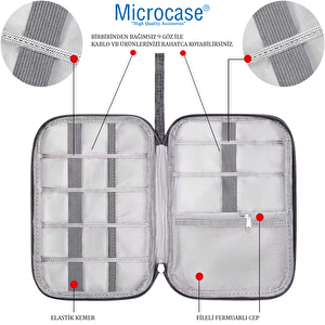 Microcase 10 Gözlü Seyahat Kablo Ve Aksesuar Düzenleyici Organizer Çanta - Al5101