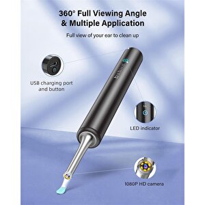 Bebird T5 3mp Kamera 3.5mm Lens Şarjli Wifi Görüntülü Kulak Temi̇zleyi̇ci̇ Si̇yah Renk