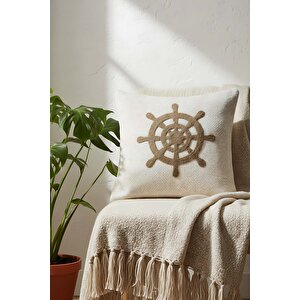 Kahverengi Dümen Hasır Görünümlü Dokuma Punch Kırlent Kılıfı