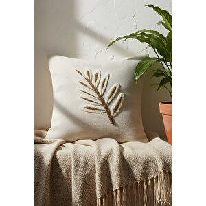 Kahve Yapraklar Hasır Görünümlü Dokuma Punch Kırlent Kılıfı