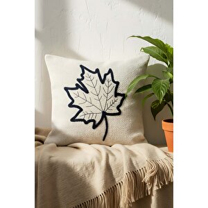 Yaprak Desenli Hasır Görünümlü Dokuma Punch Kırlent Kılıfı