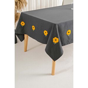 Florita Antrasit Punch İşlemeli Dertsiz Leke Tutmaz Masa Örtüsü 160x220 Cm