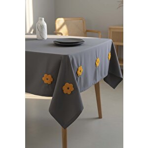 Florita Antrasit Punch İşlemeli Dertsiz Leke Tutmaz Masa Örtüsü 160x220 Cm