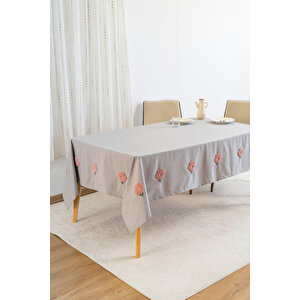 Florita Gri Punch İşlemeli Dertsiz Leke Tutmaz Masa Örtüsü 160x220 Cm