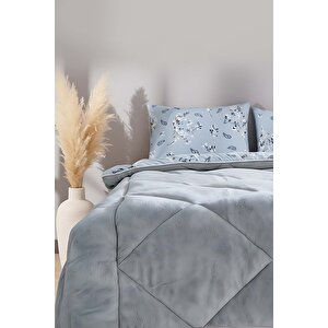 Gri Çiçekli Loura Tek Kişilik Çift Taraflı Lüx Wellsoft Yorgan Seti 155x215 Cm