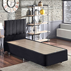 Ela Baza Ve Başlık Seti -120x200 Cm Tek Kişilik Siyah Kumaş Baza Ve Başlığı Silinebilir Soho Kumaş