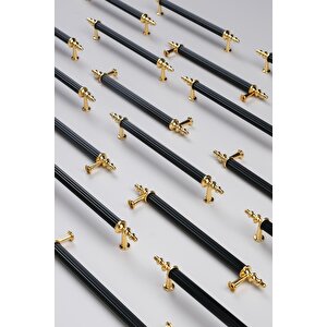 Tuana Rustik Alüminyum Metal Lüks Modern Mobilya Çekmece Mutfak Dolabı Kulpu Siyah-altın 192 mm