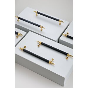 Tuana Rustik Alüminyum Metal Lüks Modern Mobilya Çekmece Mutfak Dolabı Kulpu Siyah-altın 192 mm
