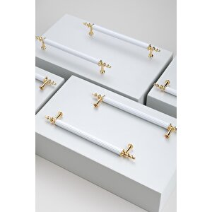 Tuana Rustik Alüminyum Metal Lüks Modern Mobilya Çekmece Mutfak Dolabı Kulpu Beyaz-altın 160 mm