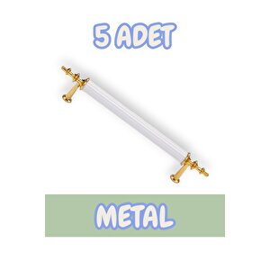 Tuana Rustik Alüminyum Metal Lüks Modern Mobilya Çekmece Mutfak Dolabı Kulpu Beyaz-altın (5 Adet) 128 mm