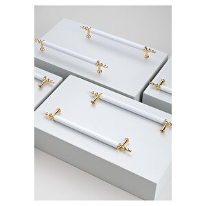 Tuana Rustik Alüminyum Metal Lüks Modern Mobilya Çekmece Mutfak Dolabı Kulpu Beyaz-altın (5 Adet) 128 mm