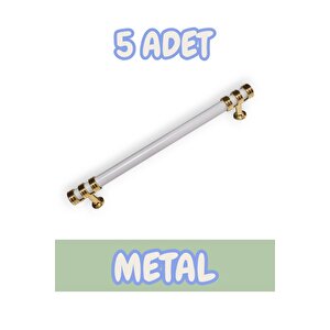 Nesli Alüminyum Metal Lüks Modern Mobilya Çekmece Mutfak Dolabı Kulpu Beyaz-altın (5 Adet) 224 mm