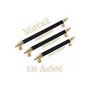 Tuana Rustik Alüminyum Metal Lüks Modern Mobilya Çekmece Mutfak Dolabı Kulpu Siyah-gold (10 Adet) 128 mm