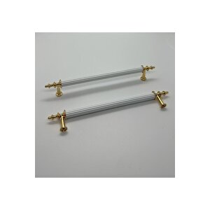Tuana Rustik Alüminyum Metal Lüks Modern Mobilya Çekmece Mutfak Dolabı Kulpu Beyaz-gold (10 Adet) 128 mm