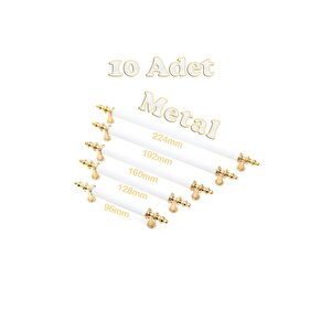 Tuana Rustik Alüminyum Metal Lüks Modern Mobilya Çekmece Mutfak Dolabı Kulpu Beyaz-gold (10 Adet) 192 mm