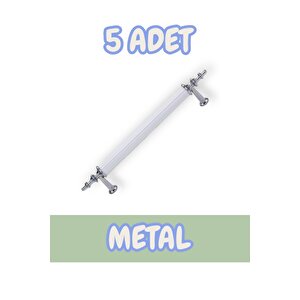 Tuana Rustik Alüminyum Metal Lüks Modern Mobilya Çekmece Mutfak Dolabı Kulpu Beyaz-krom (5 Adet) 128 mm