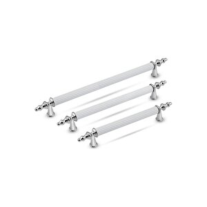Tuana Rustik Alüminyum Metal Lüks Modern Mobilya Çekmece Mutfak Dolabı Kulpu Beyaz-krom (5 Adet) 128 mm