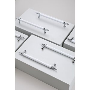 Tuana Rustik Alüminyum Metal Lüks Modern Mobilya Çekmece Mutfak Dolabı Kulpu Beyaz-krom 160 mm
