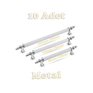 Tuana Rustik Alüminyum Metal Lüks Modern Mobilya Çekmece Mutfak Dolabı Kulpu Beyaz-krom (10 Adet) 96 mm
