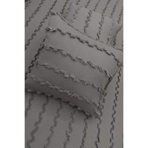 Wave İskandinav Özel Tasarım Gri 2'li Kırlent Kılıfı 40x40 - Wave Gri Fon Perde İle %100 Uyum