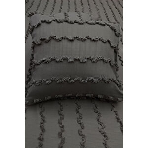 Wave İskandinav Özel Tasarım Koyu Gri Kırlent Kılıfı 40x40 - Wave Koyu Gri Fon Perde İle %100 Uyum
