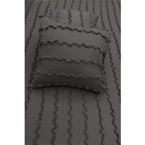 Wave İskandinav Özel Tasarım Koyu Gri Kırlent Kılıfı 40x40 - Wave Koyu Gri Fon Perde İle %100 Uyum