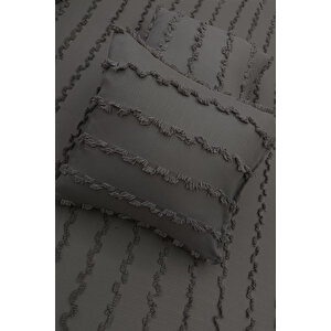 Wave İskandinav Özel Tasarım Koyu Gri Kırlent Kılıfı 40x40 - Wave Koyu Gri Fon Perde İle %100 Uyum