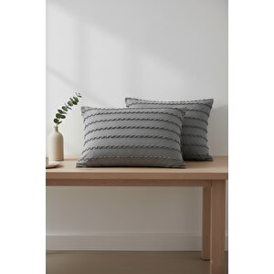 Wave İskandinav Gri 2'li Yastık Kılıfı 50x70 Cm - Wave Gri Fon Perde İle %100 Uyum